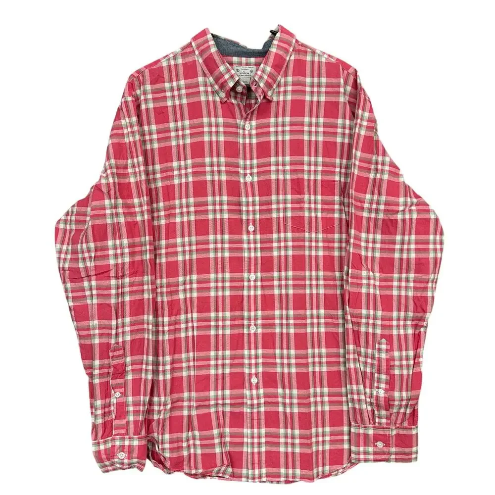 J.Crew Tailored Mens Shirt Pink Red Plaid Woven Button Down Long Sleeve XL